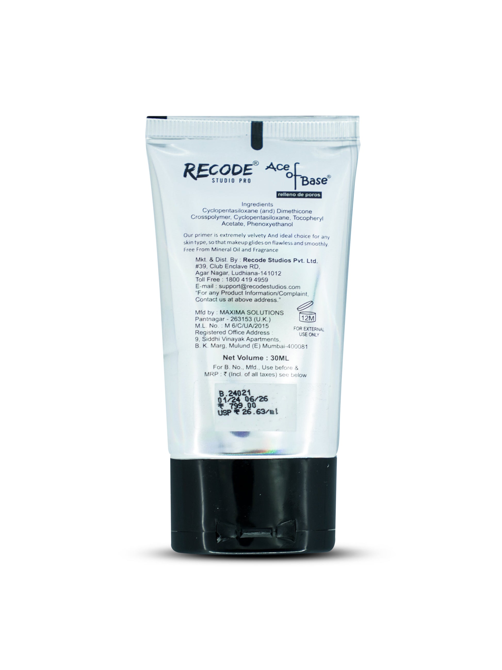 Recode Makeup Primer 30 ML for Oily Skin & Dry Skin  - Ace Of Base Primer