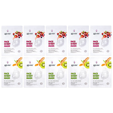 Recode De-Tan and Glow Sheet Mask Combo (Pack of 5 + 5)